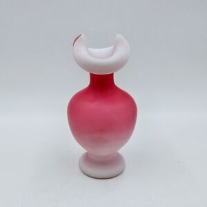 Vintage Hand-Blown Peach Blow Ruffled Satin Glass Vase Cased 6.5 Inch Tall